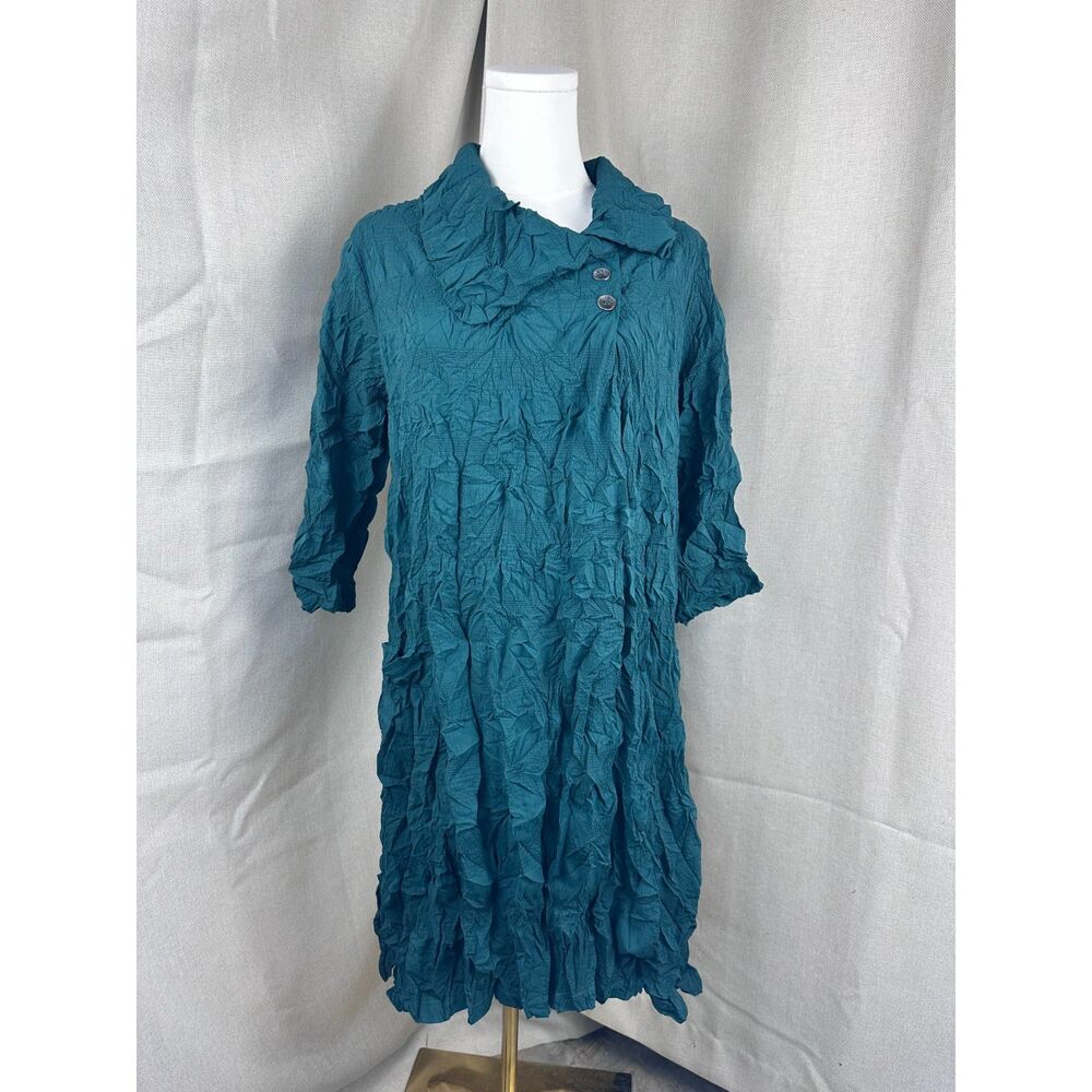 NWT Chalet et Ceci Teal Crinkle Dress Ruffle Collar S